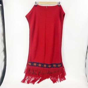 ✅ L.A.M. 100% ALPACA RED BLANKET SCARF WITH FRINGE RED/NAVY 21IN X 64IN